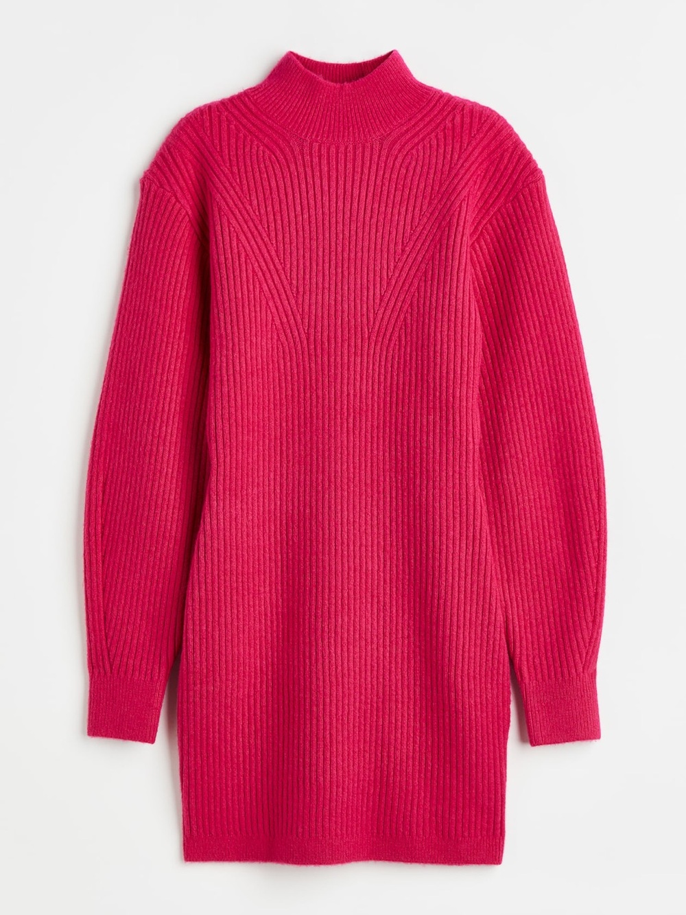 H&M Women's Hot Pink Ribbed Mock Neck Sweater Dress